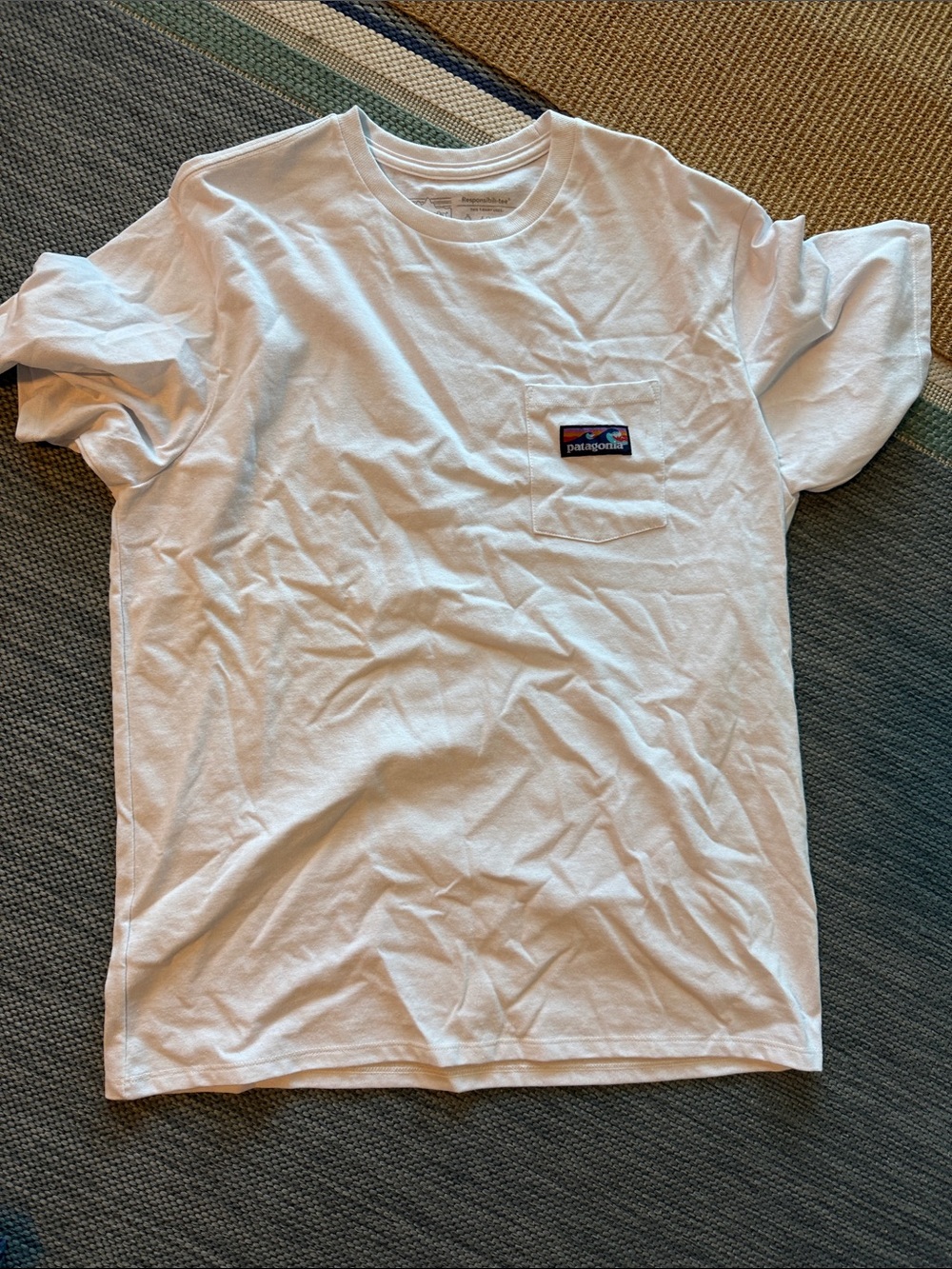 Patagonia White Short-Sleeve Pocket Tee with Mountain Logo nwot